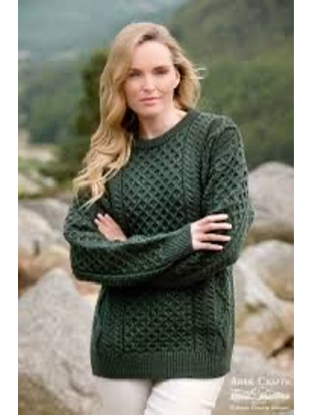 Aran Crafts Ireland Cable Knit Crew Neck Chunky Wool Sweater Green Size XS